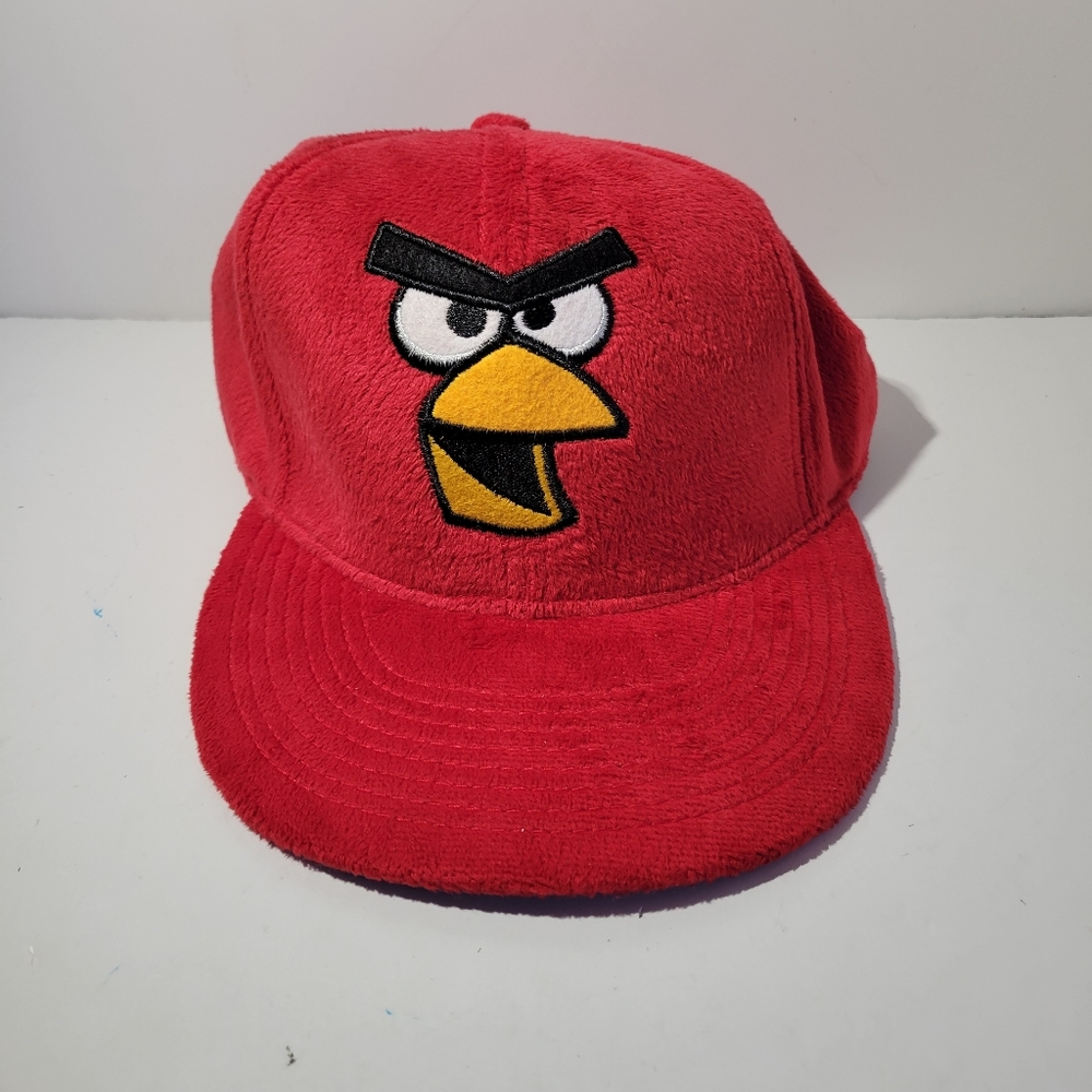 2012 RED ANGRY BIRDS Baseball Cap Hat Fuzzy Flatbill Adjustable Snapback.